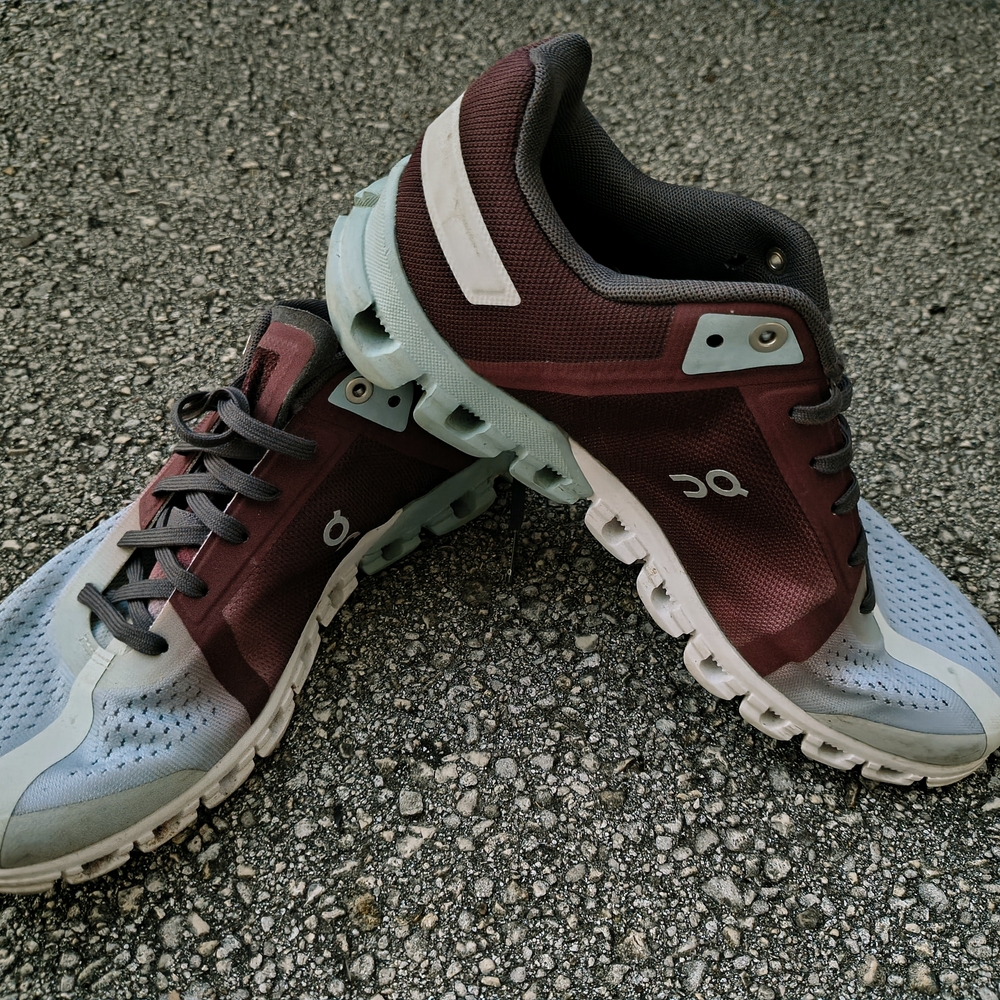 On Running Women's Maroon and Light Blue Running Shoes